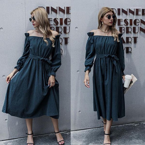 women's dress 2021 solid color one-way neck mid-length off-the-shoulder loose retro long-sleeved slim with belt tracksuits, Gray
women's dress 2021 solid color one-way neck mid-length off-the-shoulder loose retro long-sleeved slim with belt tracksuits, Gray