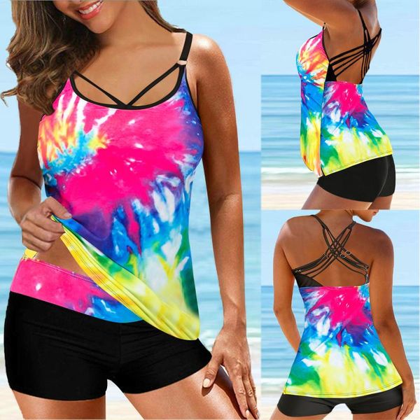 women's swimwear plus size female tankini bodysuit two piece colorful print 2021 sport swimsuit with shorts women beachwear swim, White;black
women's swimwear plus size female tankini bodysuit two piece colorful print 2021 sport swimsuit with shorts women beachwear swim, White;black