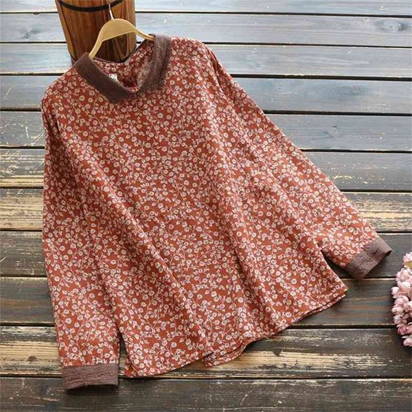 spring arts style women long sleeve loose shirts peter pan collar cotton linen vintage print blouses femme v189 210512, White 
spring arts style women long sleeve loose shirts peter pan collar cotton linen vintage print blouses femme v189 210512, White