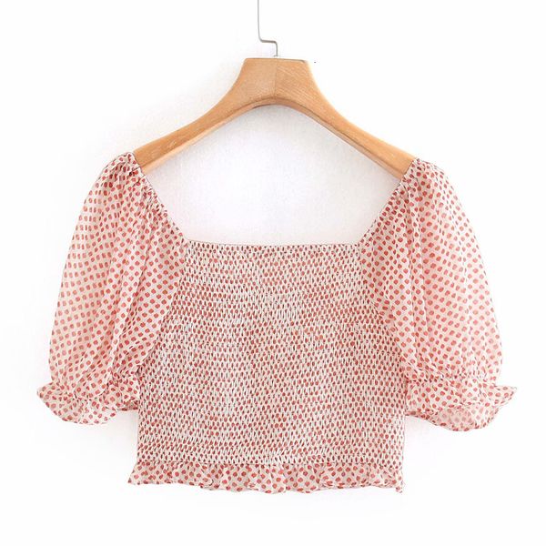 blouses summer women's square neck and bubble sleeves short sleeve shirt with high-waisted wave dot crop button female, White
blouses summer women's square neck and bubble sleeves short sleeve shirt with high-waisted wave dot crop button female, White