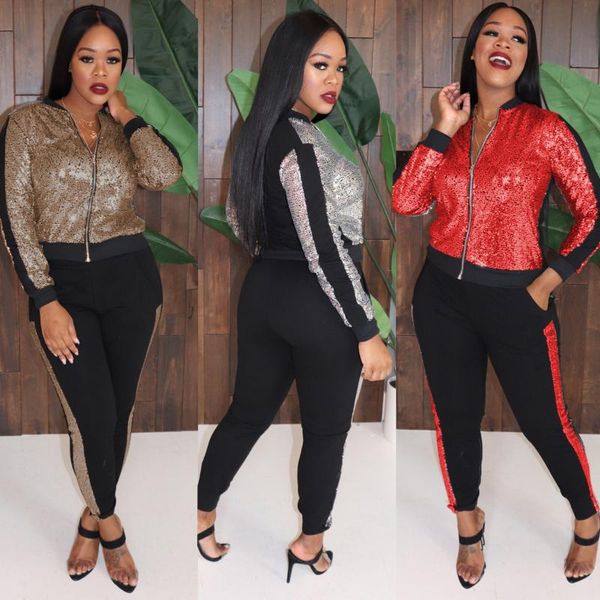 women's two piece pants 2022 autumn and winter fashion brown sequins stitching zipper jacket set two-piece sports leisure silver suit, White
women's two piece pants 2022 autumn and winter fashion brown sequins stitching zipper jacket set two-piece sports leisure silver suit, White