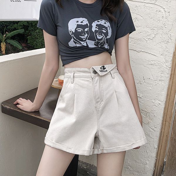 women's korean summer new loose high waist shorts 2021 pants fashion versatile, White;black
women's korean summer new loose high waist shorts 2021 pants fashion versatile, White;black