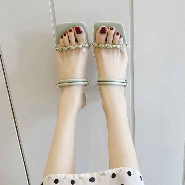 sandals transparent heel slippers women metal chain pvc thick summer fashion high beige light green, Black
sandals transparent heel slippers women metal chain pvc thick summer fashion high beige light green, Black