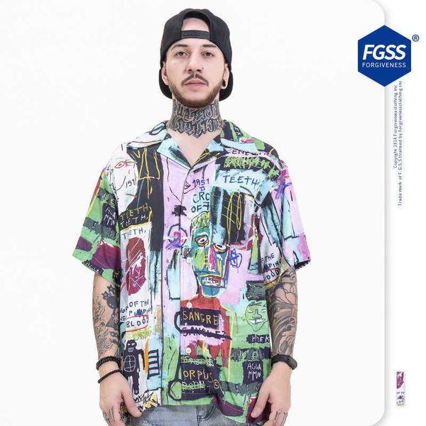 fashion shirt fgss men's wear street brand color graffiti printing loose short sleeve in spring and summer of 2021, White;black
fashion shirt fgss men's wear street brand color graffiti printing loose short sleeve in spring and summer of 2021, White;black