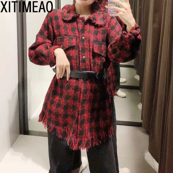 za women fashion with belt oversized tweed jacket coat vintage long sleeve frayed tassel female outerwear chic 210604, Black;brown
za women fashion with belt oversized tweed jacket coat vintage long sleeve frayed tassel female outerwear chic 210604, Black;brown