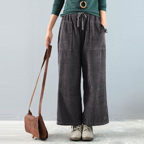 women's pants & capris autumn corduroy wide leg women vintage elastic waist solid long trousers casual loose flare pantalon baggy, Black;white
women's pants & capris autumn corduroy wide leg women vintage elastic waist solid long trousers casual loose flare pantalon baggy, Black;white