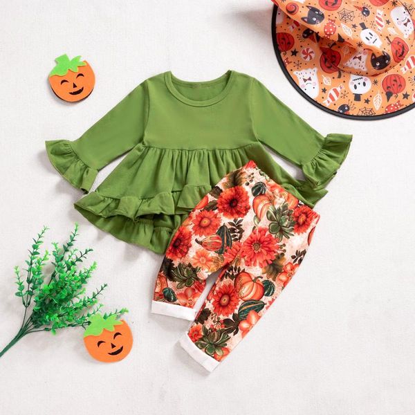 clothing sets focusnorm halloween lovely baby girls clothes 2pcs ruffles long sleeve solid dress pumpkin printed pants 0-4y, White 
clothing sets focusnorm halloween lovely baby girls clothes 2pcs ruffles long sleeve solid dress pumpkin printed pants 0-4y, White