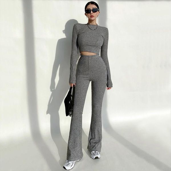 high neck ribbed women tracksuits crop and stretch waist flare rrousers co ord, Gray
high neck ribbed women tracksuits crop and stretch waist flare rrousers co ord, Gray