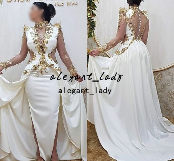 white mermaid aso ebi arabic evening pageant dresses with overskirt 2022 gold applique long sleeve karakou algerie prom dress, Black
white mermaid aso ebi arabic evening pageant dresses with overskirt 2022 gold applique long sleeve karakou algerie prom dress, Black