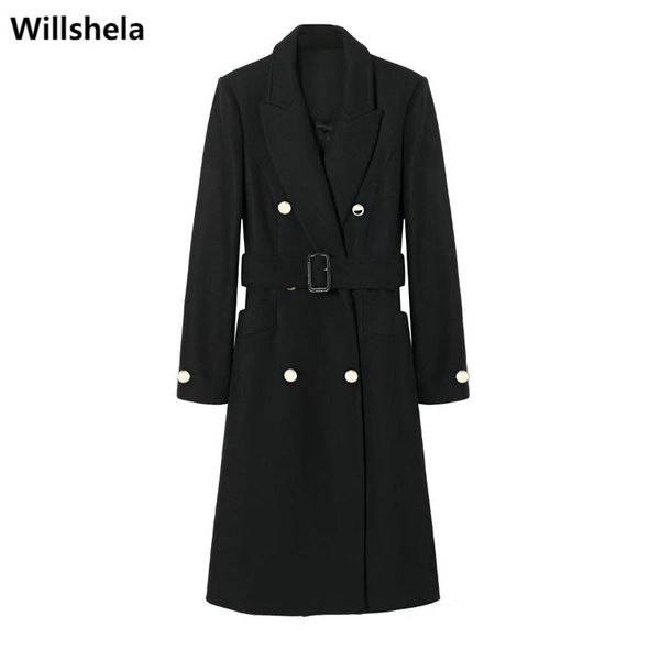 women's wool & blends willshela women fashion with belt double breasted solid long coat vintage full sleeves lapel collar female coats, Black
women's wool & blends willshela women fashion with belt double breasted solid long coat vintage full sleeves lapel collar female coats, Black