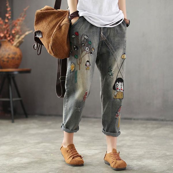 women's jeans spring fashion women elastic waist loose embroidery cotton denim harem pants casual vintage patched d109, Blue
women's jeans spring fashion women elastic waist loose embroidery cotton denim harem pants casual vintage patched d109, Blue