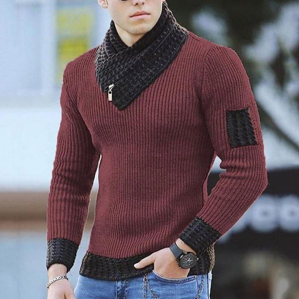men's sweaters long sleeve scarf collar color block sweater autumn and winter casual slim knit pullover harajuku, White;black
men's sweaters long sleeve scarf collar color block sweater autumn and winter casual slim knit pullover harajuku, White;black