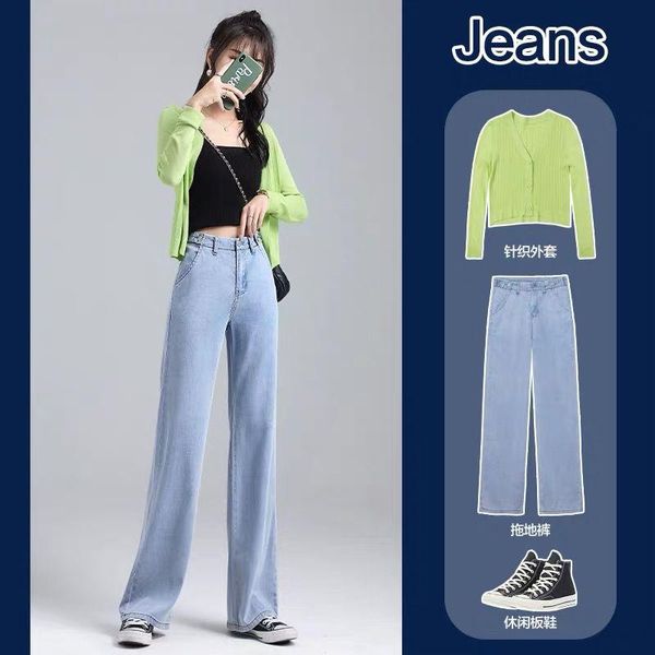 wide leg pants soft girl tencel jeans high waist drape summer thin loose straight denim coldness trousers for woman women's, Blue
wide leg pants soft girl tencel jeans high waist drape summer thin loose straight denim coldness trousers for woman women's, Blue