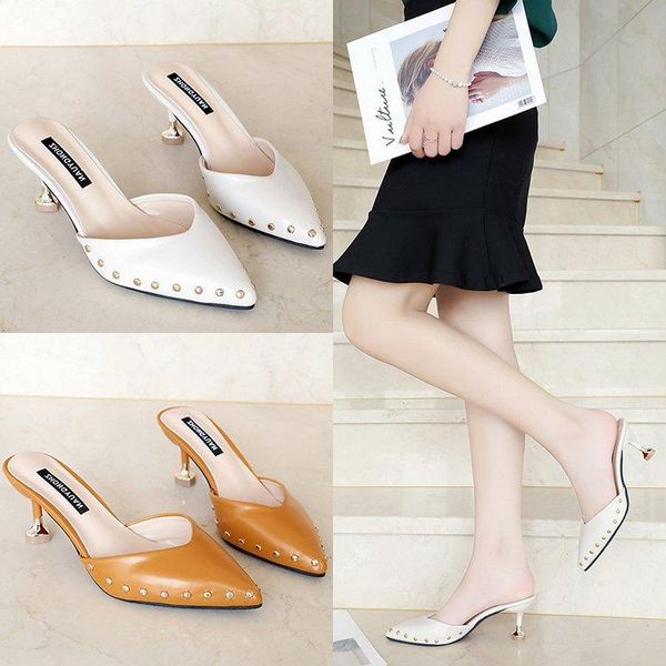 rivet shoes cover toe slippers casual slides slipers women heeled mules med thin heels luxury summer 2021 high metal decoration, Black
rivet shoes cover toe slippers casual slides slipers women heeled mules med thin heels luxury summer 2021 high metal decoration, Black