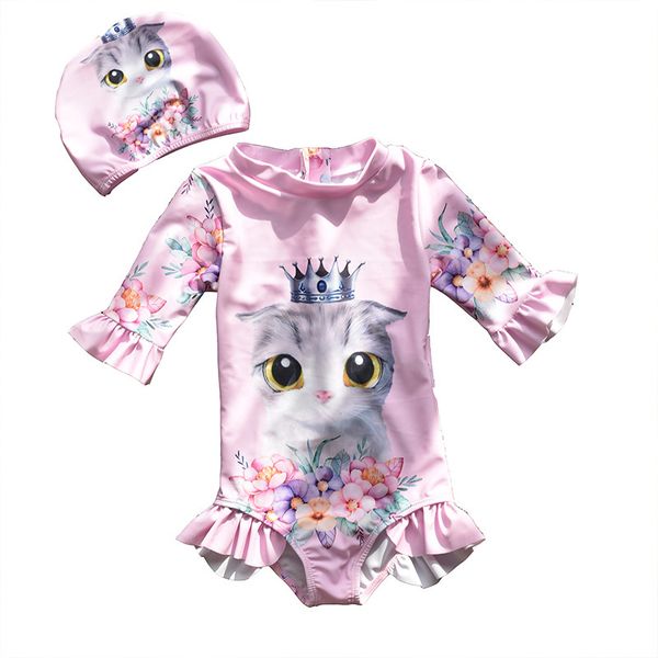 children's hat long sleeve swimsuit female cute crown cat princess bathing suit in spring, Black
children's hat long sleeve swimsuit female cute crown cat princess bathing suit in spring, Black