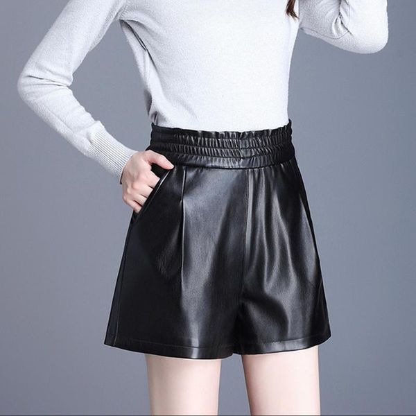 women's shorts pu leather autumn winter solid elastic waist pockets ladies short pants wide leg streetwear female, White;black
women's shorts pu leather autumn winter solid elastic waist pockets ladies short pants wide leg streetwear female, White;black