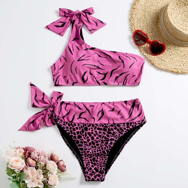 swimsuit leopard one shoulder bra bow bikini, White;black