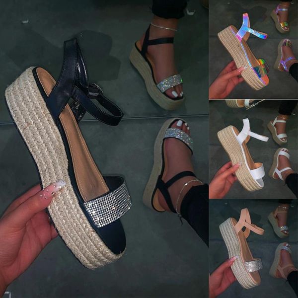women summer fashion buckle strap sandals female casual rhinestones back crystal pantshoes wedge heel d30, Black
women summer fashion buckle strap sandals female casual rhinestones back crystal pantshoes wedge heel d30, Black