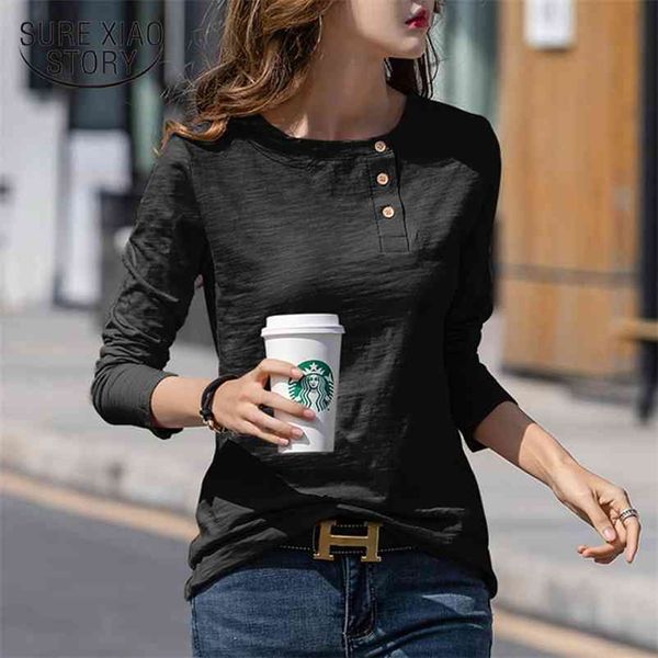 autumn and winter cotton t-shirt classic style long sleeve solid o-neck button tshirt female elegant t-shirts 6982 50 210401, White
autumn and winter cotton t-shirt classic style long sleeve solid o-neck button tshirt female elegant t-shirts 6982 50 210401, White