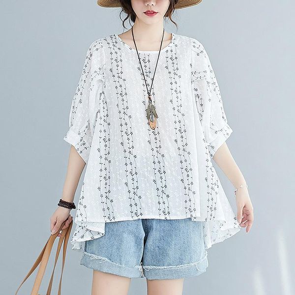 women's blouses & shirts blouse women summer thin half sleeve o-neck female literary clothes loose slimming casual, White
women's blouses & shirts blouse women summer thin half sleeve o-neck female literary clothes loose slimming casual, White