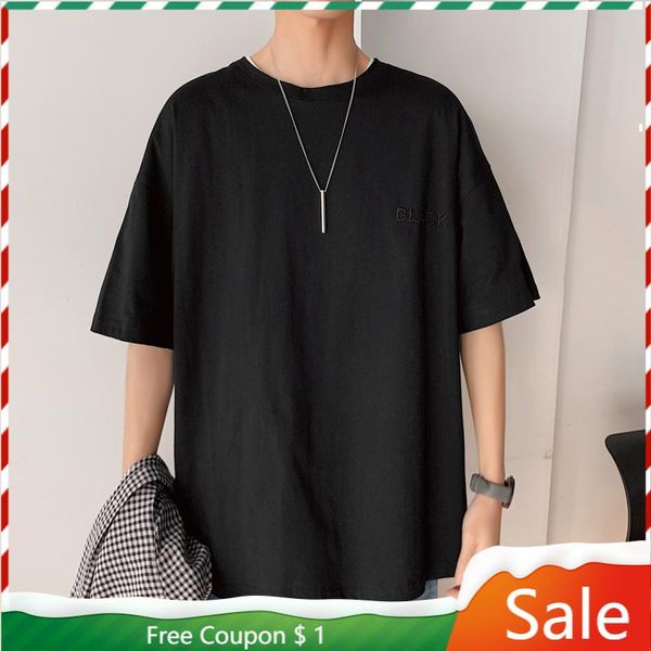short sleeve black white loose t shirt men's 2021 summer classic solid tshirt tees casual clothes plus oversize m-5xl o neck t-shirts, White;black
short sleeve black white loose t shirt men's 2021 summer classic solid tshirt tees casual clothes plus oversize m-5xl o neck t-shirts, White;black