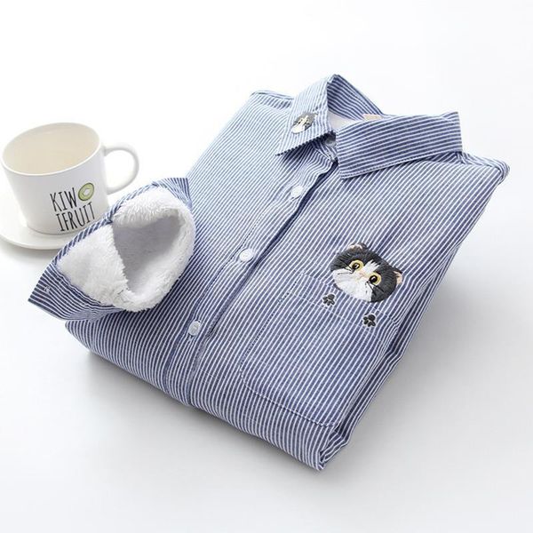 women winter shirt keep warm cotton embroidery stripe blouse fashion long sleeve pocket velvet blusas feminina, White
women winter shirt keep warm cotton embroidery stripe blouse fashion long sleeve pocket velvet blusas feminina, White