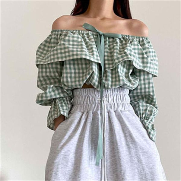women's blouses & shirts alien kitty slash neck bow plaid loose 2021 sweet summer all match women casual chic ol girl, White
women's blouses & shirts alien kitty slash neck bow plaid loose 2021 sweet summer all match women casual chic ol girl, White