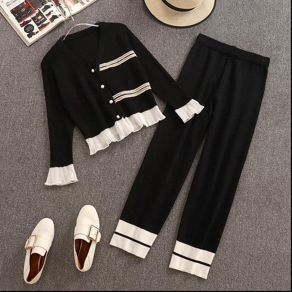 korean knitted pants set womens tracksuits chic v neck cardigan trim hem ruffled and wide leg 2 piece female, Gray
korean knitted pants set womens tracksuits chic v neck cardigan trim hem ruffled and wide leg 2 piece female, Gray