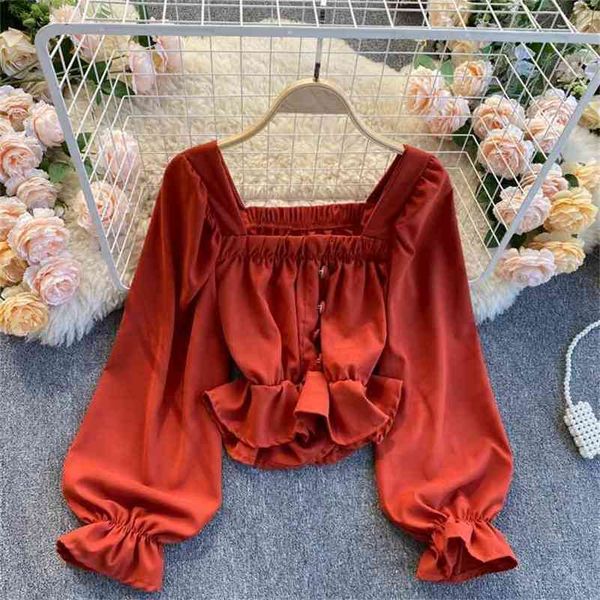 chiffon women crop blouse solid slim fashion girls outwear shirts long sleeve square collar spring blusas drop 210601, White
chiffon women crop blouse solid slim fashion girls outwear shirts long sleeve square collar spring blusas drop 210601, White