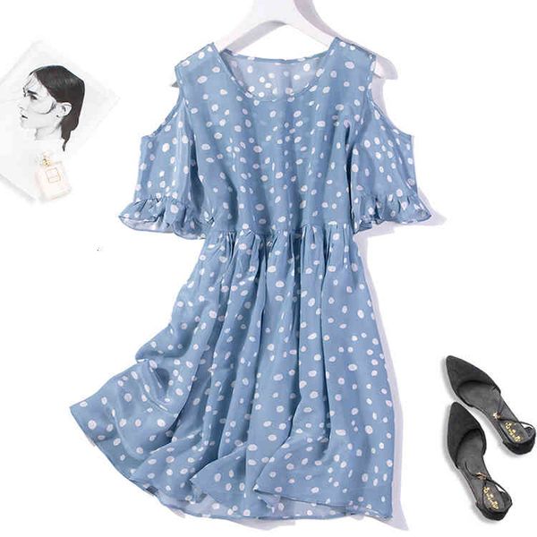 dress women's 100% pure silk blue dots long dress round neck high waist cold shoulder jn503, Black;gray
dress women's 100% pure silk blue dots long dress round neck high waist cold shoulder jn503, Black;gray
