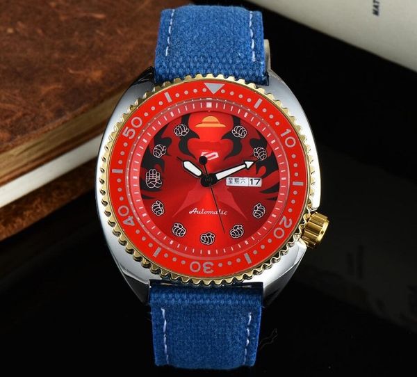 montre de luxe mens automatic watch blue fabric super luminous wristwatches big red dial men waterproof watches, Slivery;brown
montre de luxe mens automatic watch blue fabric super luminous wristwatches big red dial men waterproof watches, Slivery;brown