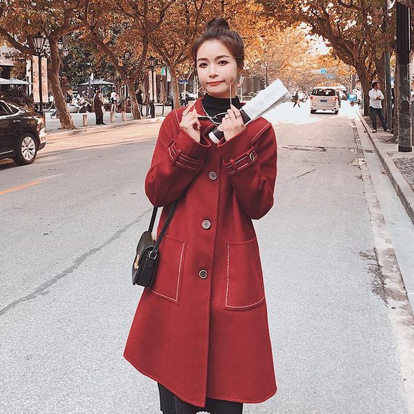 women's wool & blends 2021 winter women vintage red woolen coat slim casual korean mid-long windbreaker female elegant overcoat trench, Black
women's wool & blends 2021 winter women vintage red woolen coat slim casual korean mid-long windbreaker female elegant overcoat trench, Black