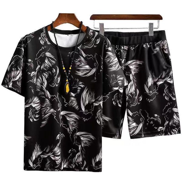 men's suit summer leisure sports short sleeve shorts two-piece running gym clothing, White;black
men's suit summer leisure sports short sleeve shorts two-piece running gym clothing, White;black