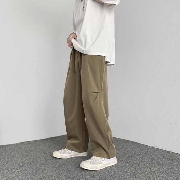 men's pants casual fashion solid color drawstring wide-leg mens trousers korean loose straight suit men dress, Black
men's pants casual fashion solid color drawstring wide-leg mens trousers korean loose straight suit men dress, Black