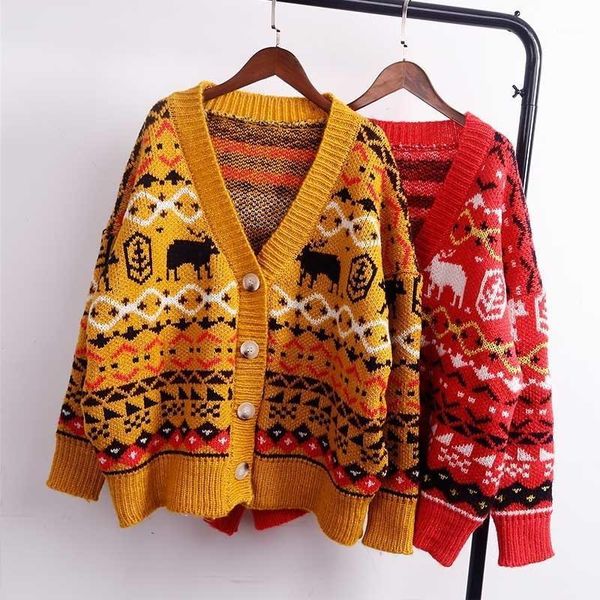 women's sweaters autumn winter single breasted casual outerwear print with deer christmas loose women v-neck jumpers cardigan, White;black
women's sweaters autumn winter single breasted casual outerwear print with deer christmas loose women v-neck jumpers cardigan, White;black
