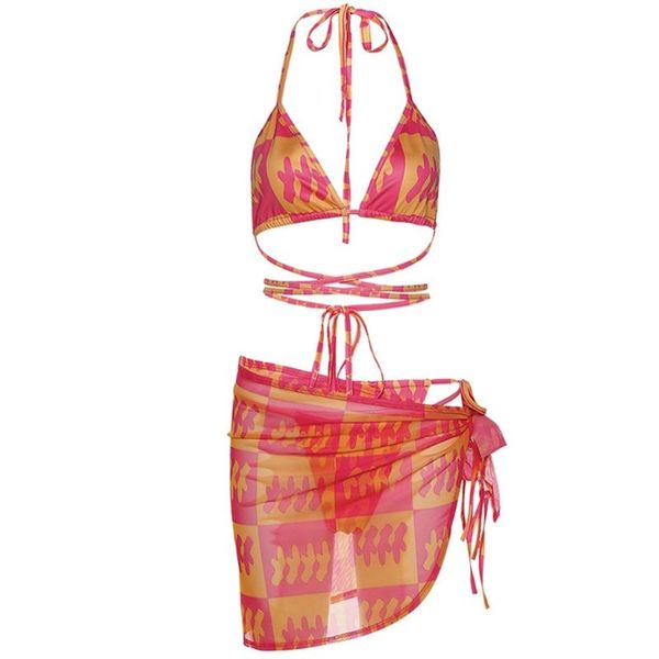 women's swimwear l38f women 3pcs contrast color plaid bikini set halter brazilian swimsuit with sarong cover up beach skirt bathing sui, White;black
women's swimwear l38f women 3pcs contrast color plaid bikini set halter brazilian swimsuit with sarong cover up beach skirt bathing sui, White;black
