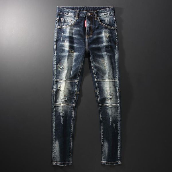 men's jeans european street fashion men retro black blue elastic slim ripped embroidery spliced designer hip hop denim pants
men's jeans european street fashion men retro black blue elastic slim ripped embroidery spliced designer hip hop denim pants