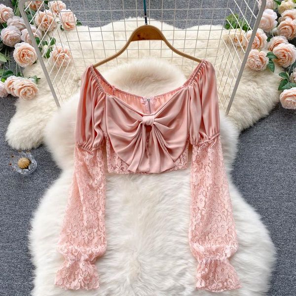 women's blouses & shirts b446 women fashion ins chic square neck bow short blouse lace stitching long-sleeved shirt solid color blusas, White
women's blouses & shirts b446 women fashion ins chic square neck bow short blouse lace stitching long-sleeved shirt solid color blusas, White
