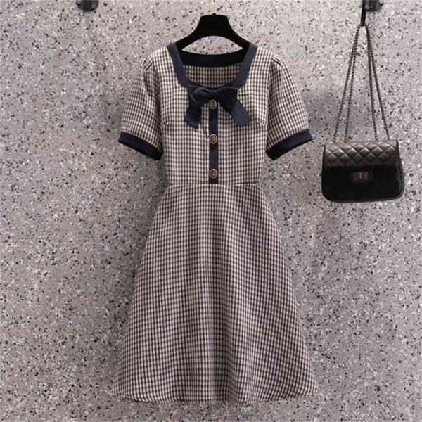 korean summer women plaid chic short sleeve casual dress sweet bow high waist a-line mini vestido plus size 210519, Black;gray
korean summer women plaid chic short sleeve casual dress sweet bow high waist a-line mini vestido plus size 210519, Black;gray