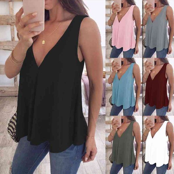 womens summer deep v-neck chiffon loose solid color sleeveless t-shirt casual girls camis plus size s-4xl, White
womens summer deep v-neck chiffon loose solid color sleeveless t-shirt casual girls camis plus size s-4xl, White