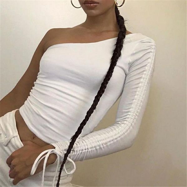 women's t-shirt short spring autumn long sleeve crop black white t shirts women fasion basic party one shoulder casual tees m0156
women's t-shirt short spring autumn long sleeve crop black white t shirts women fasion basic party one shoulder casual tees m0156