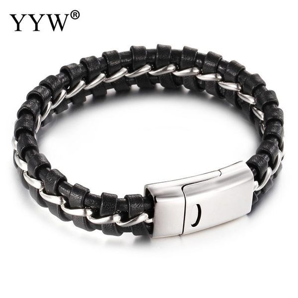 link, chain punk genuine leather men bracelet stainless steel bracele jewelry for women, Black
link, chain punk genuine leather men bracelet stainless steel bracele jewelry for women, Black