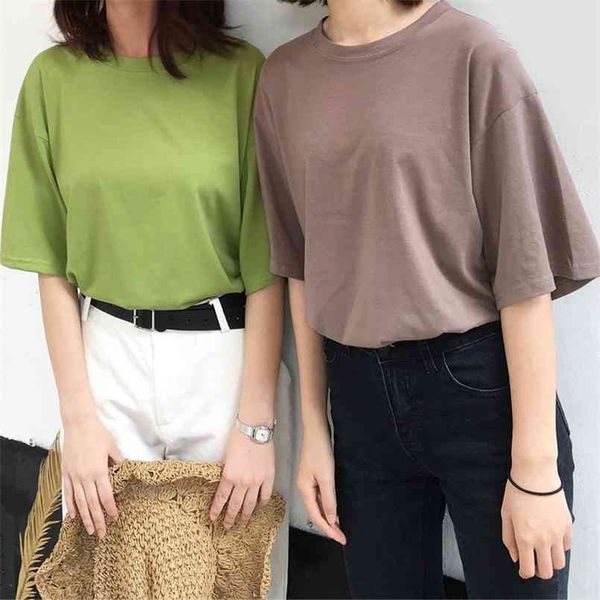 women t-shirts summer fashion woman cotton tees casual short sleeve o-neck tshirt solid color t shirts 210708, White
women t-shirts summer fashion woman cotton tees casual short sleeve o-neck tshirt solid color t shirts 210708, White
