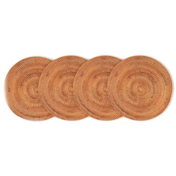 mats & pads 4 pcs handmade round natural rattan placemat farmhouse wicker placemats for dining table,wedding,parties,bbq's,etc