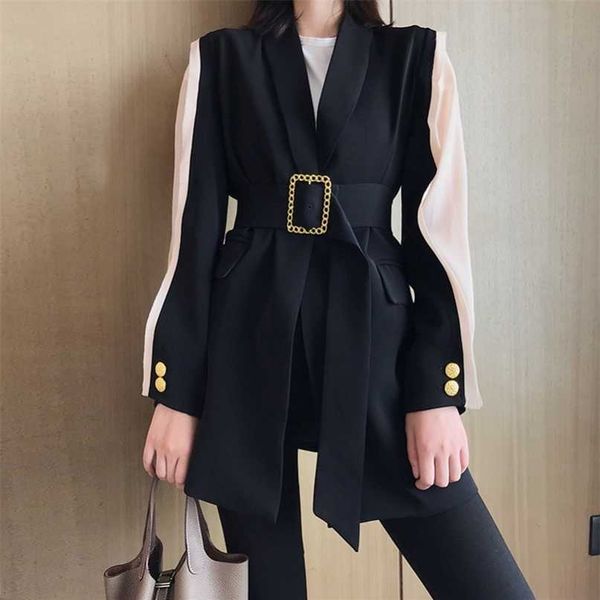 elegant women's blazer patchwork long sleeve tunic with belt waisted autumn blazers female fashion clothing 211019, White;black
elegant women's blazer patchwork long sleeve tunic with belt waisted autumn blazers female fashion clothing 211019, White;black
