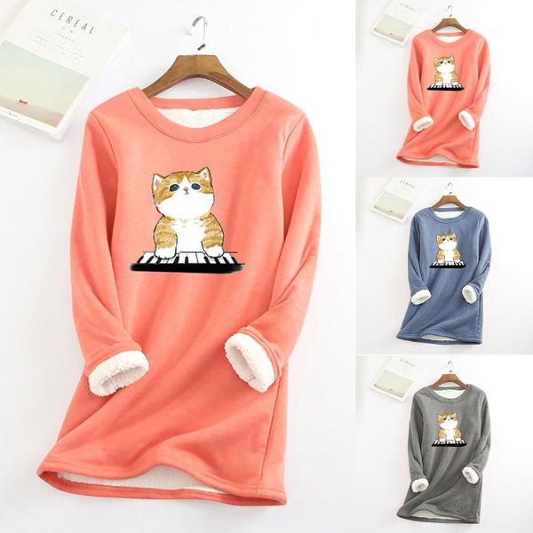 women's hoodies & sweatshirts hoodie women thick fleece sweatshirt velvet warm o-neck keep warmer clothes cat printed winter natal, Black
women's hoodies & sweatshirts hoodie women thick fleece sweatshirt velvet warm o-neck keep warmer clothes cat printed winter natal, Black