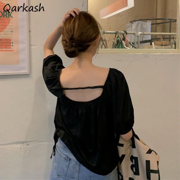 women's blouses & shirts backless design women short sleeve summer square collar korean fashion all-match solid casual daily streetwea, White
women's blouses & shirts backless design women short sleeve summer square collar korean fashion all-match solid casual daily streetwea, White