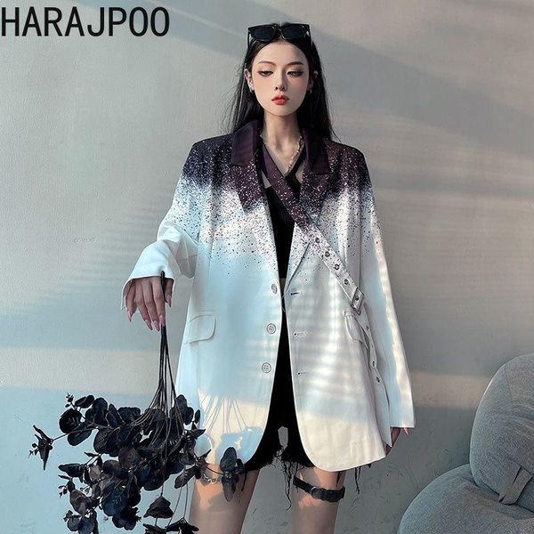 women's suits & blazers harajpoo women bandage design high street gradient 2021 female autumn korean ins harajuku style loose suit coat, White;black 
women's suits & blazers harajpoo women bandage design high street gradient 2021 female autumn korean ins harajuku style loose suit coat, White;black