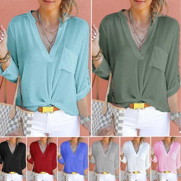 women's blouses & shirts womens v-neck plain t-shirt casual ladies long sleeve chiffon loose blouse, White
women's blouses & shirts womens v-neck plain t-shirt casual ladies long sleeve chiffon loose blouse, White