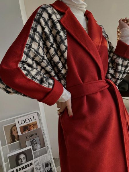 women's wool & blends sinan plaid stitched double-sided tweed overcoat mid long autumn winter 2021 sn0175, Black
women's wool & blends sinan plaid stitched double-sided tweed overcoat mid long autumn winter 2021 sn0175, Black